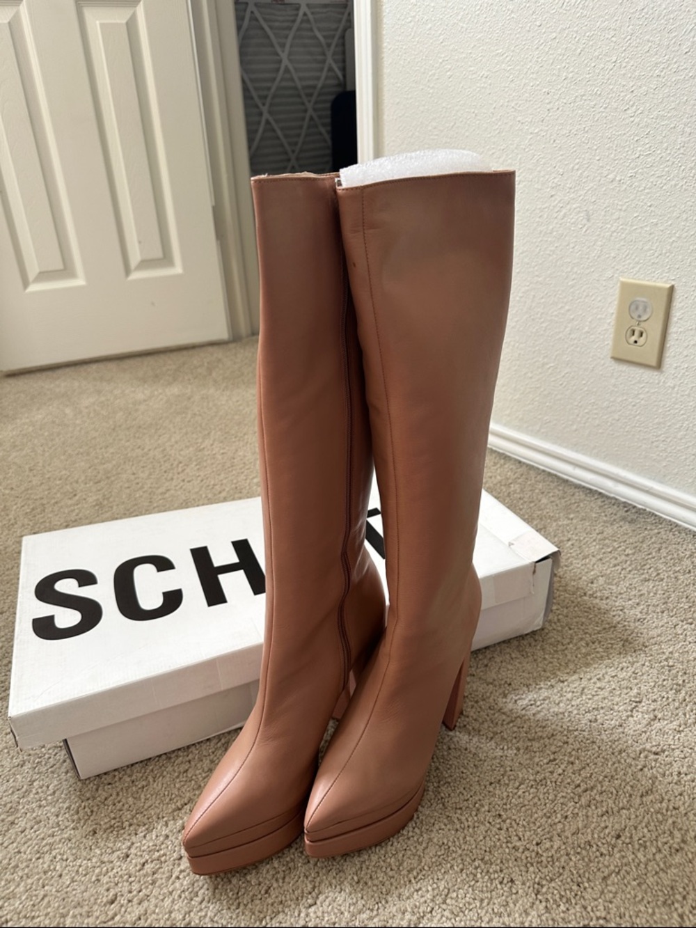 SCHUTZ Tall Platform Knee Boots in Cognac